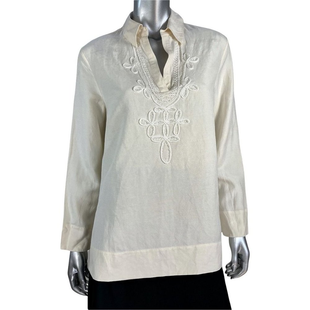 Country Shop Embroidered Silk Linen Beaded Tunic M